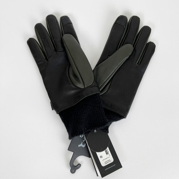 New Anthropologie Sheep Leather & Wool Knit Graphic Winter Gloves Colorblocked - Picture 2 of 6